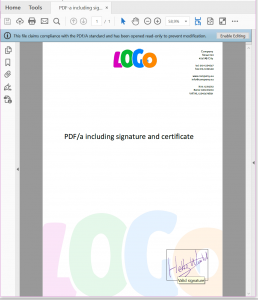 PDF/a inclusief handtekening en certificaat